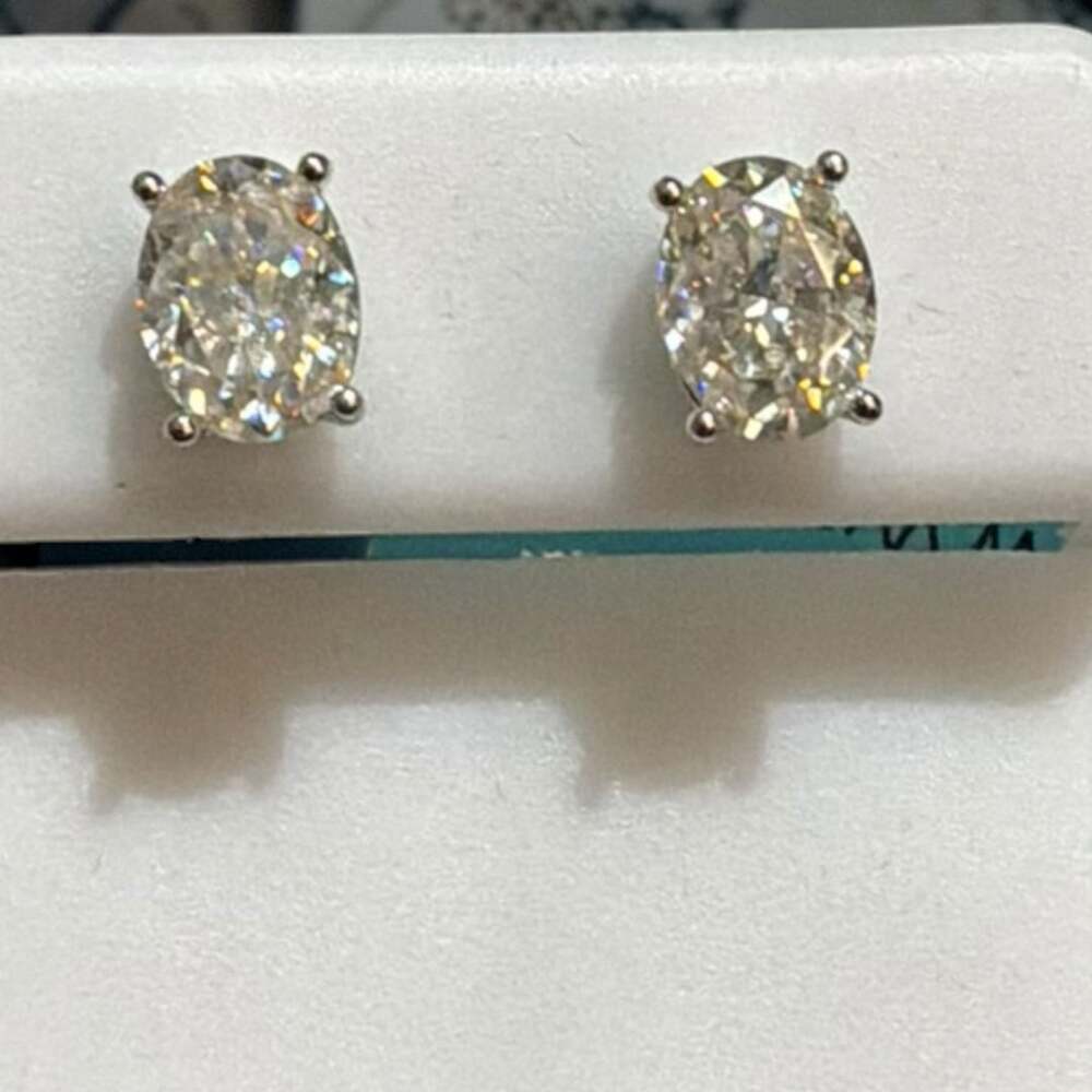 Sterling Silver Moissanite Oval Stud Earrings 3.00 CTW VVS